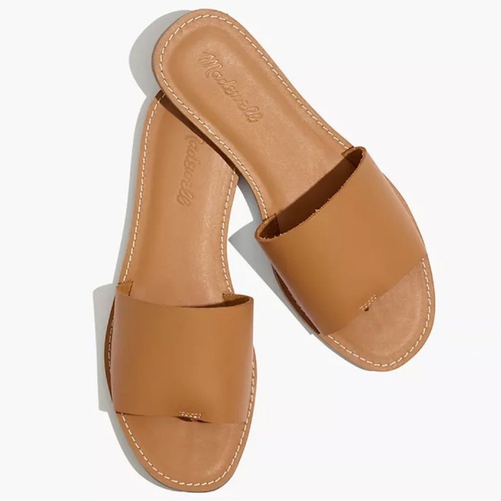 Madewell The Boardwalk Post Slide Sandal in Leather in Desert Camel Size 7.5